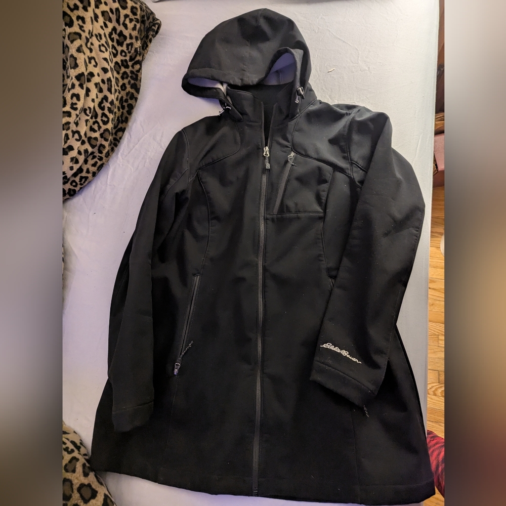 Women's large Eddie Bauer Black Hooded Jacket with fleece lining